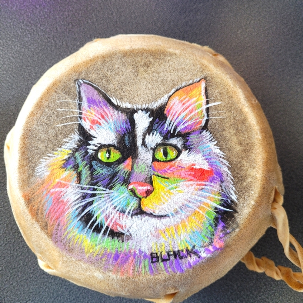Handcrafted Cat Drum with Colorful Design